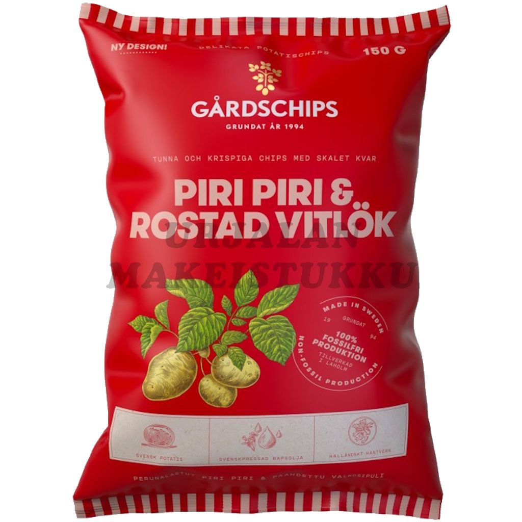 Gårdschips Piri Piri & Paahdettu Valkosipuli perunalastu 150g