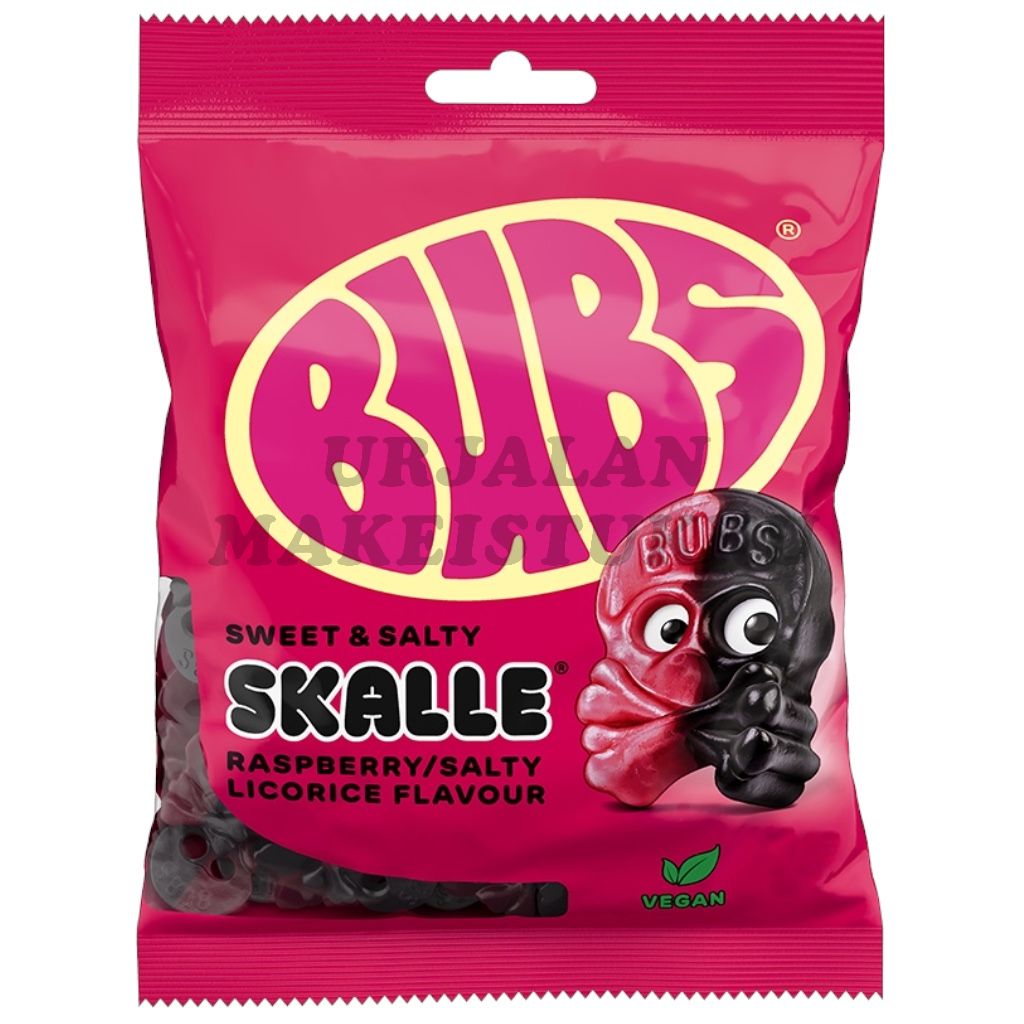 Bubs Raspberry Salty Licorice Skalle makeinen 155g