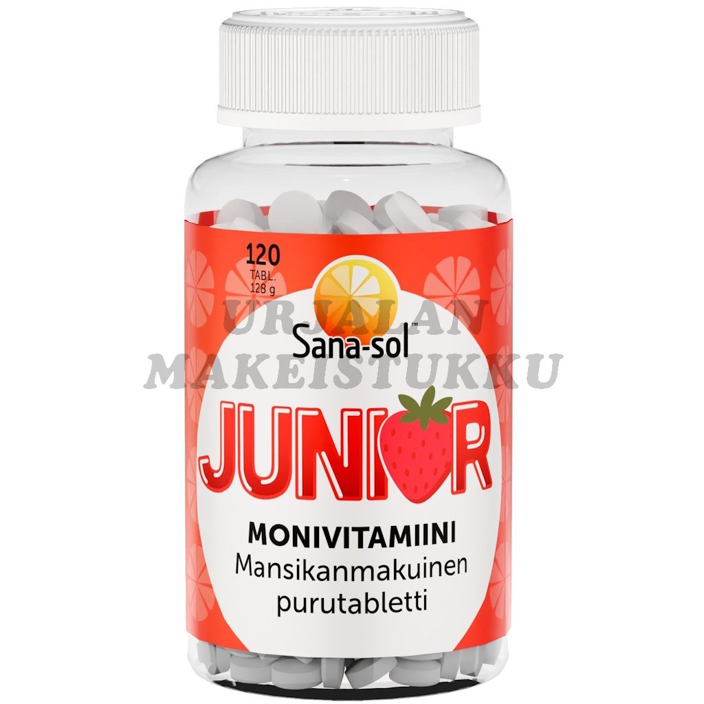 Sana-sol Junior monivitamiini Mansikanmakuinen purutabletti 120kpl