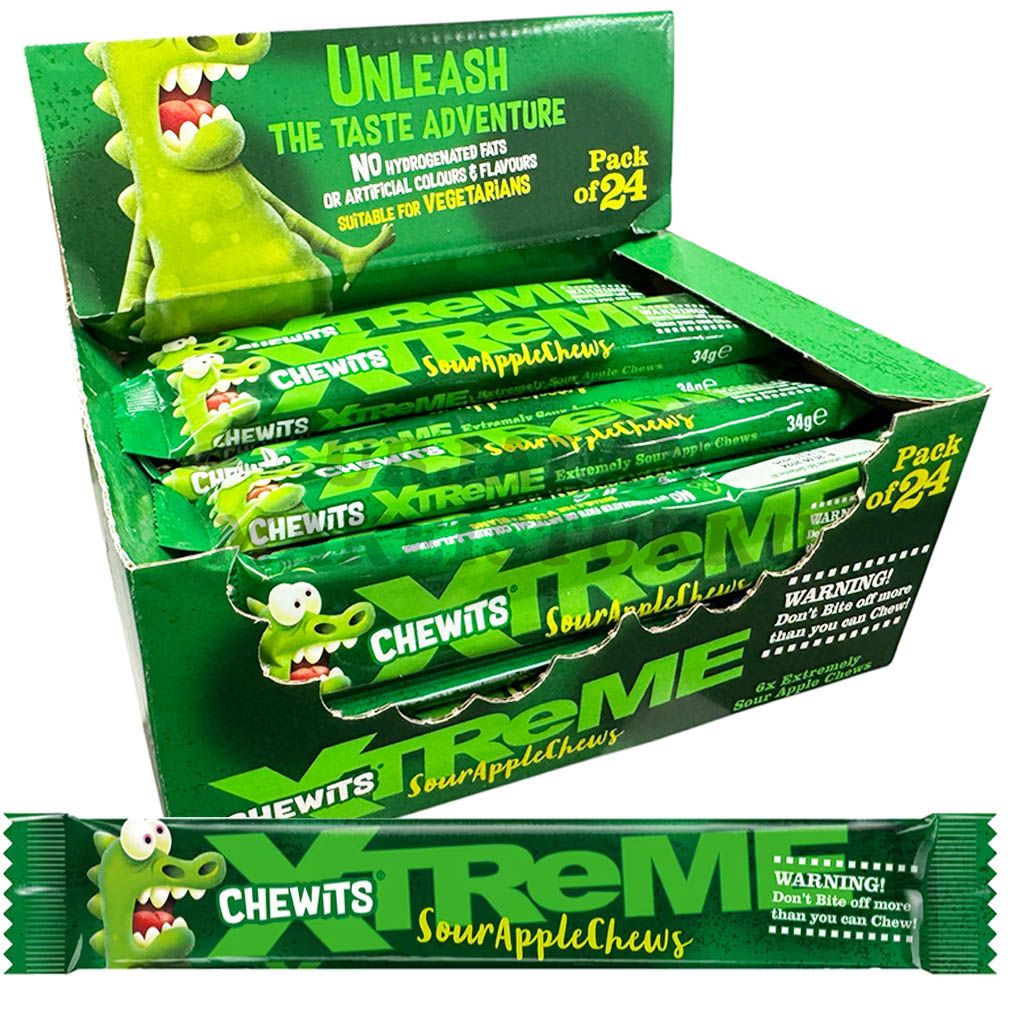Cloetta Chewits Xtreme sour apple toffeepatukka 34g x 24kpl