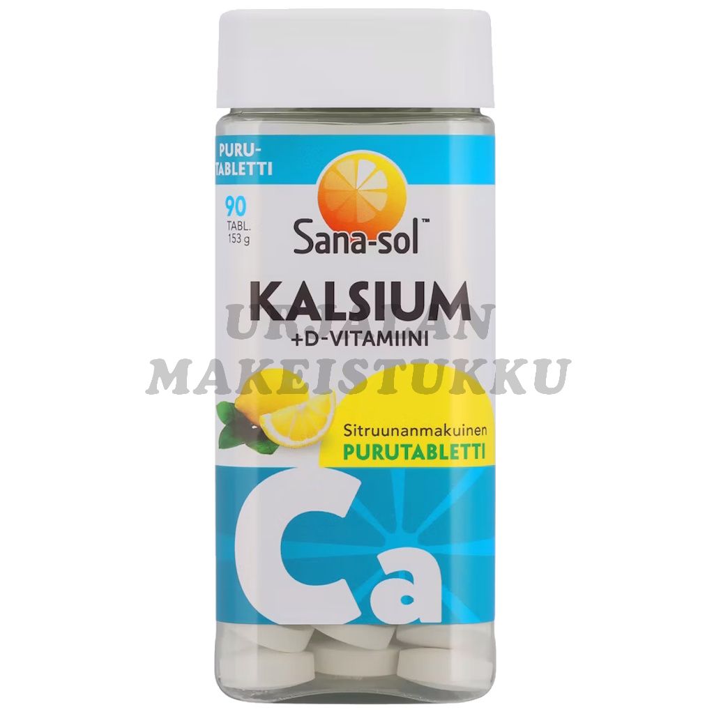 Sana-sol Kalsium + D-Vitamiini sitruunanmakuinen purutabletti 90 tabl.