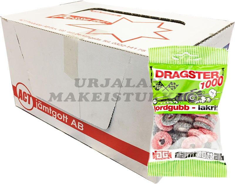 Dragster 1000 Mansikkalakritsirenkaat 65g x 50pss