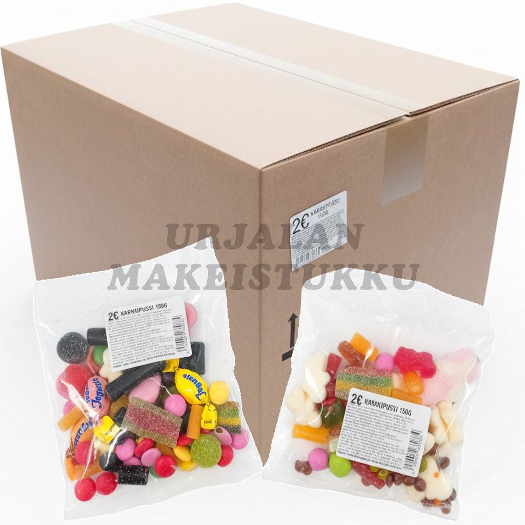 Kahden euron karkkipussi kioskimyyntiin 150g x 50kpl