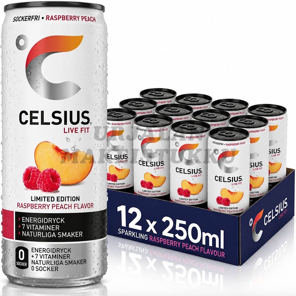 Celsius Raspberry Peach energiajuoma 250ml x 12kpl