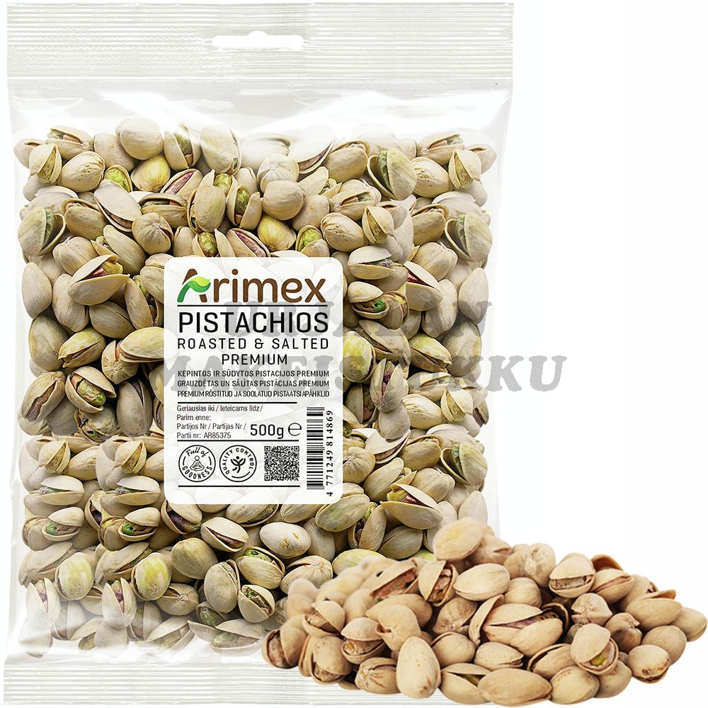 Arimex Suolattuja ja paahdettuja Pistaasipähkinöitä 500g