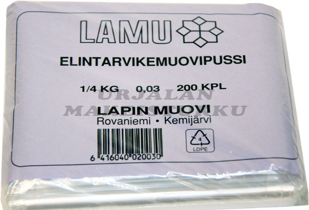 Elintarvikemuovipussi 1/4 kg