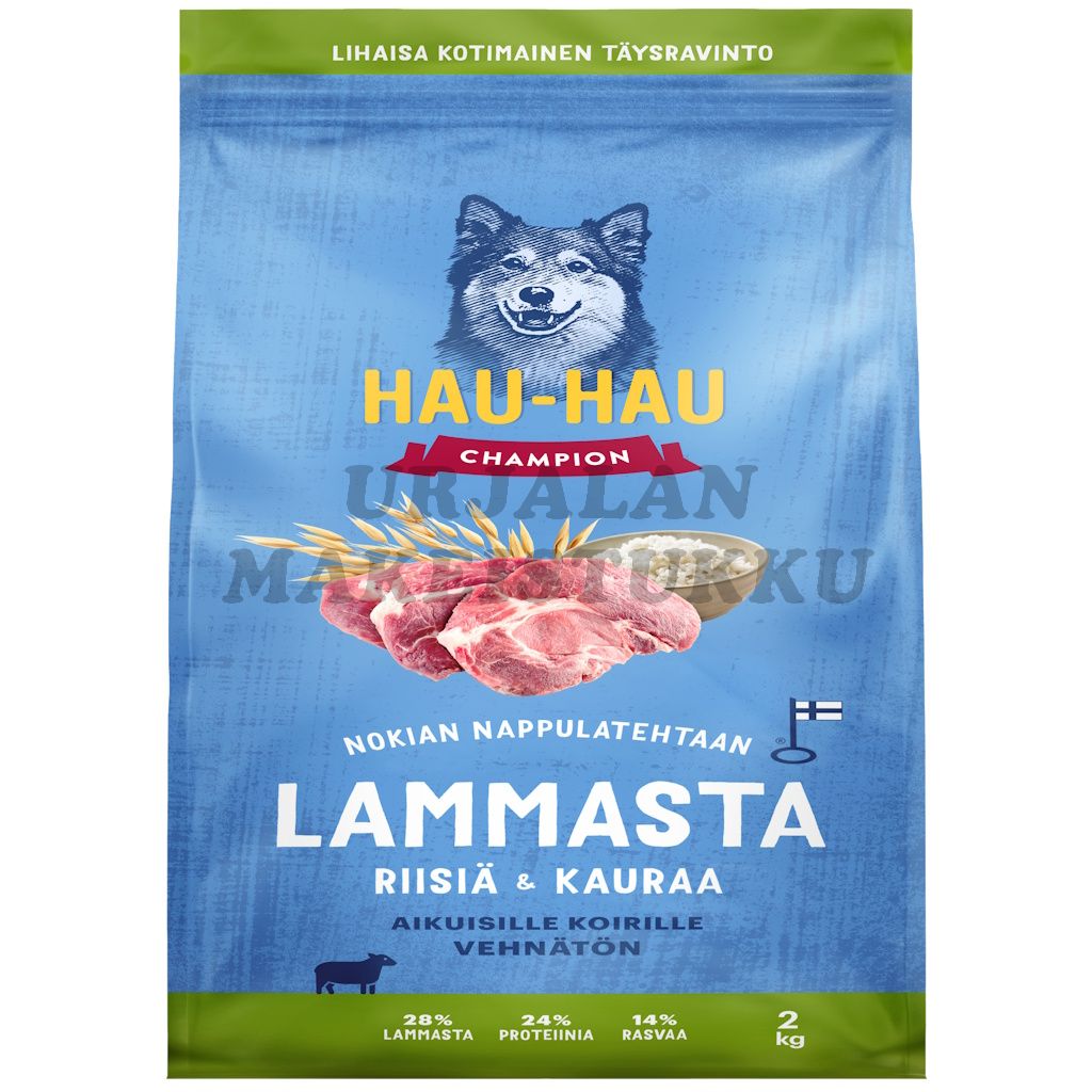 Hau Hau Champion Lammas riisi kaura täysravinto koirille 2kg
