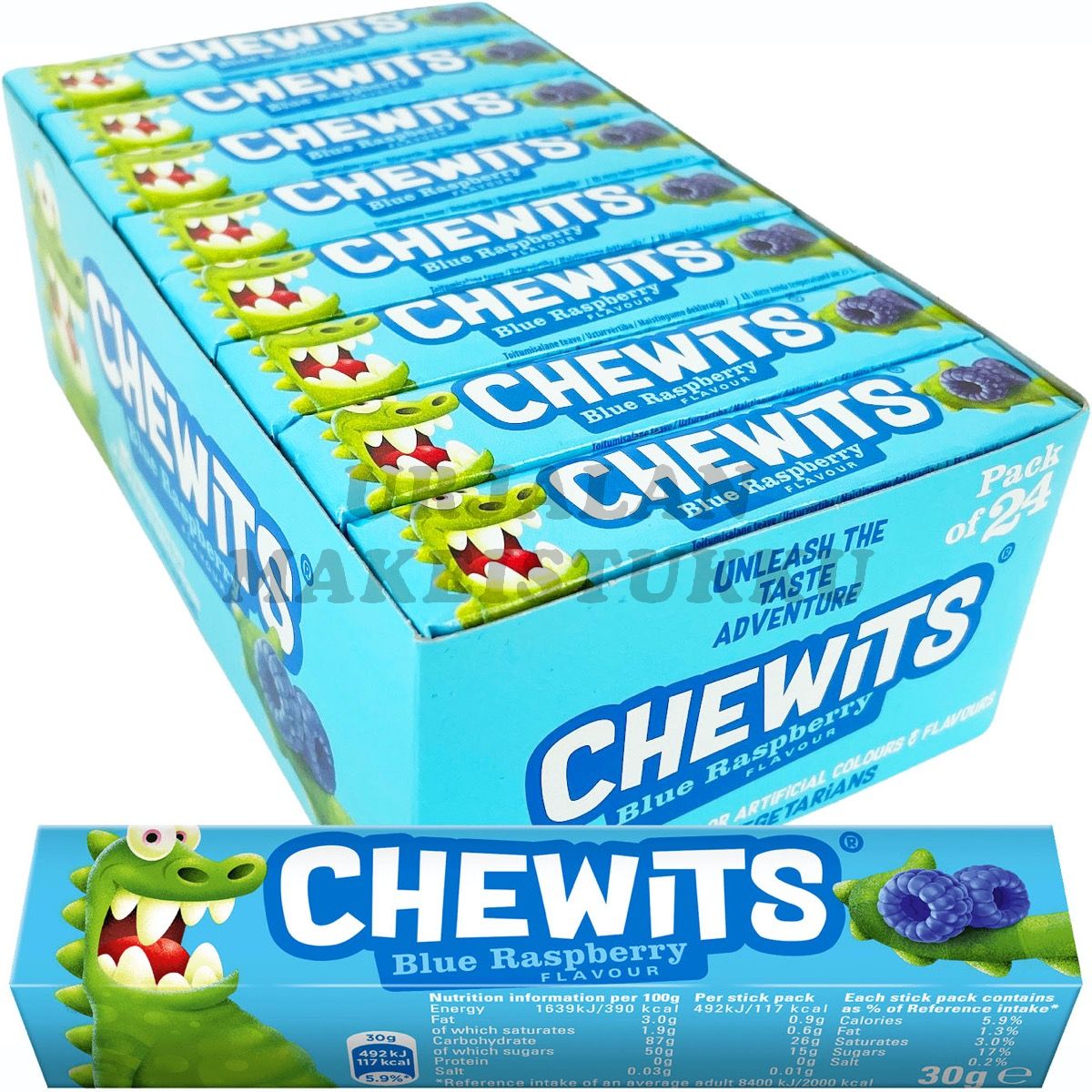 Cloetta Chewits Blue Raspberry toffee 30g x 24kpl