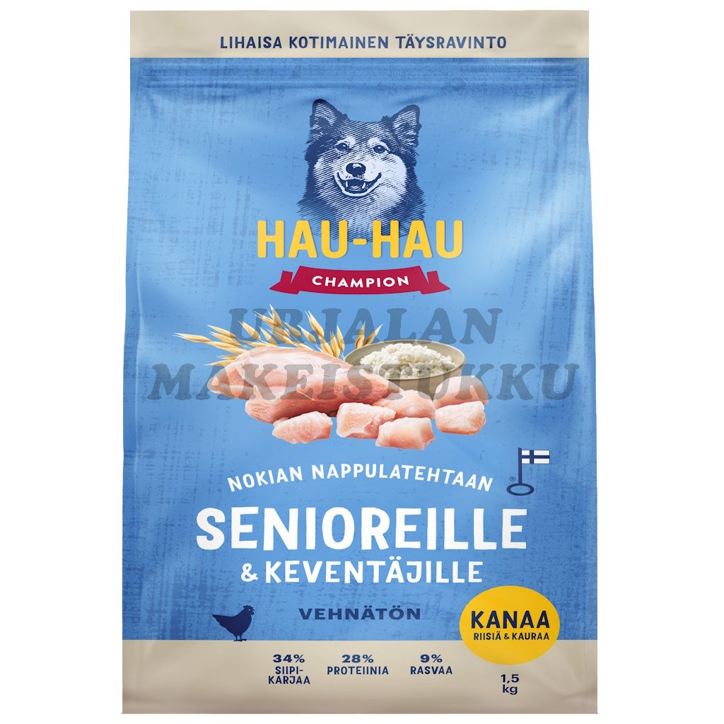 Hau Hau Champion senioreille ja keventäville kanaa riisiä kauraa 1,5kg