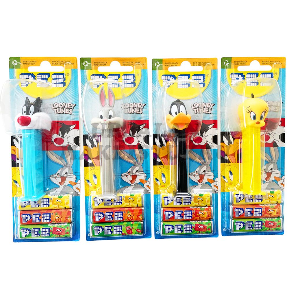 PEZ -annostelija Looney Tunes maskotti + 3 x täyttö 8,5g
