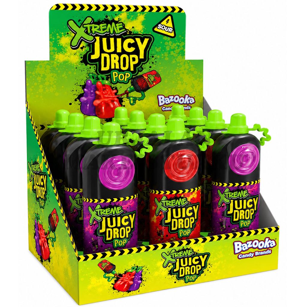 Bazooka Juicy Drop Pop Xtreme tikkari + karkkigeeli 26g x 12kpl