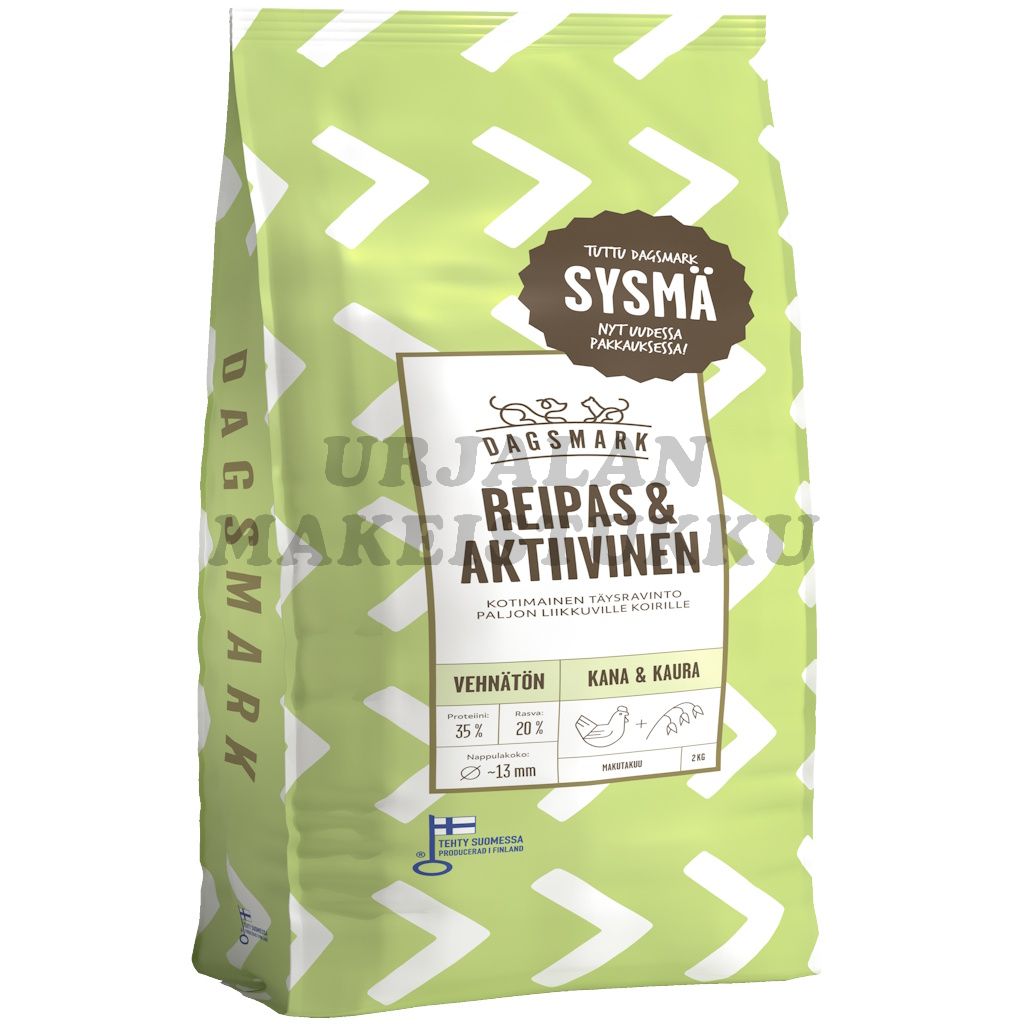 Dagsmark Reipas ja Aktiivinen vehnätön kana-kaura koiralle 2kg