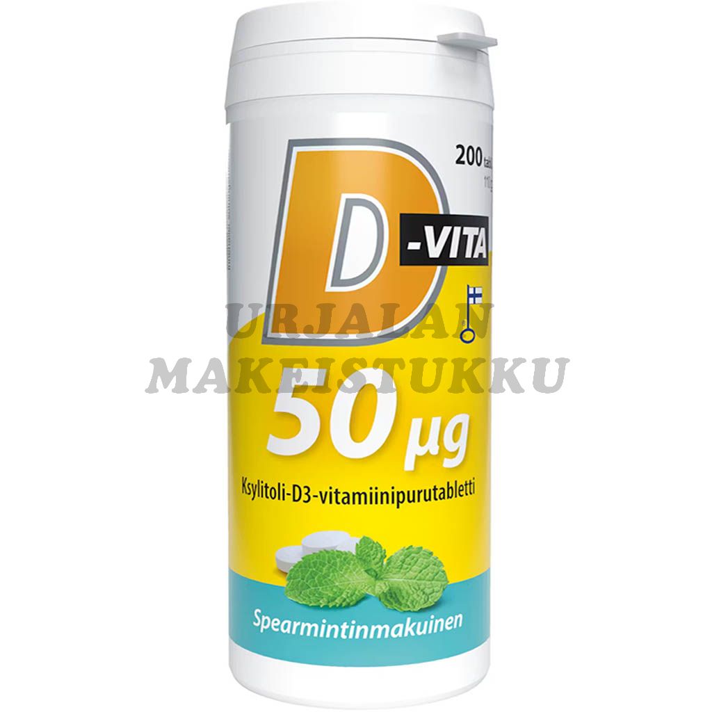 D-Vita 50ug Spearmint Ksylitoli-D3-vitamiinipurutabletti 200tabl