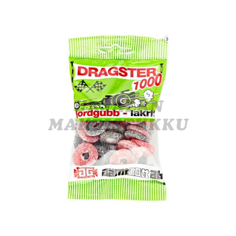 Dragster 1000 Mansikkalakritsirenkaat 65g x 50pss