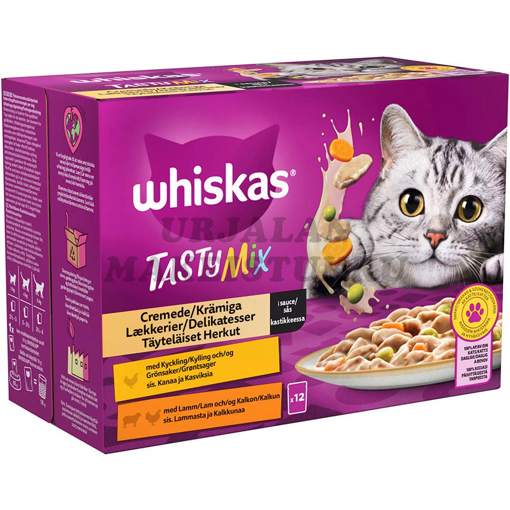 Whiskas 1+ Tasty Mix Täyteläiset Herkut kastikkeessa 12 x 85g