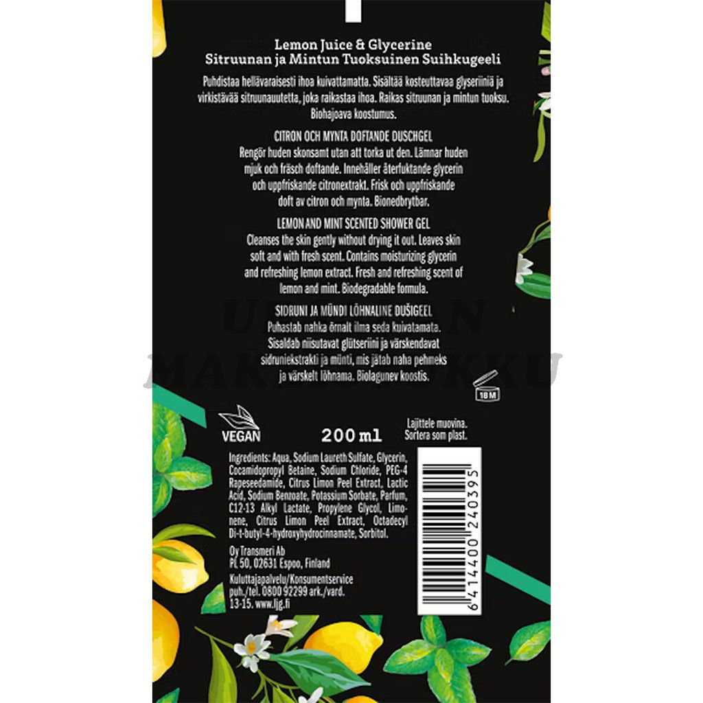 Lemon Juice & Glycerine Suihkugeeli sitruuna-minttu 200ml