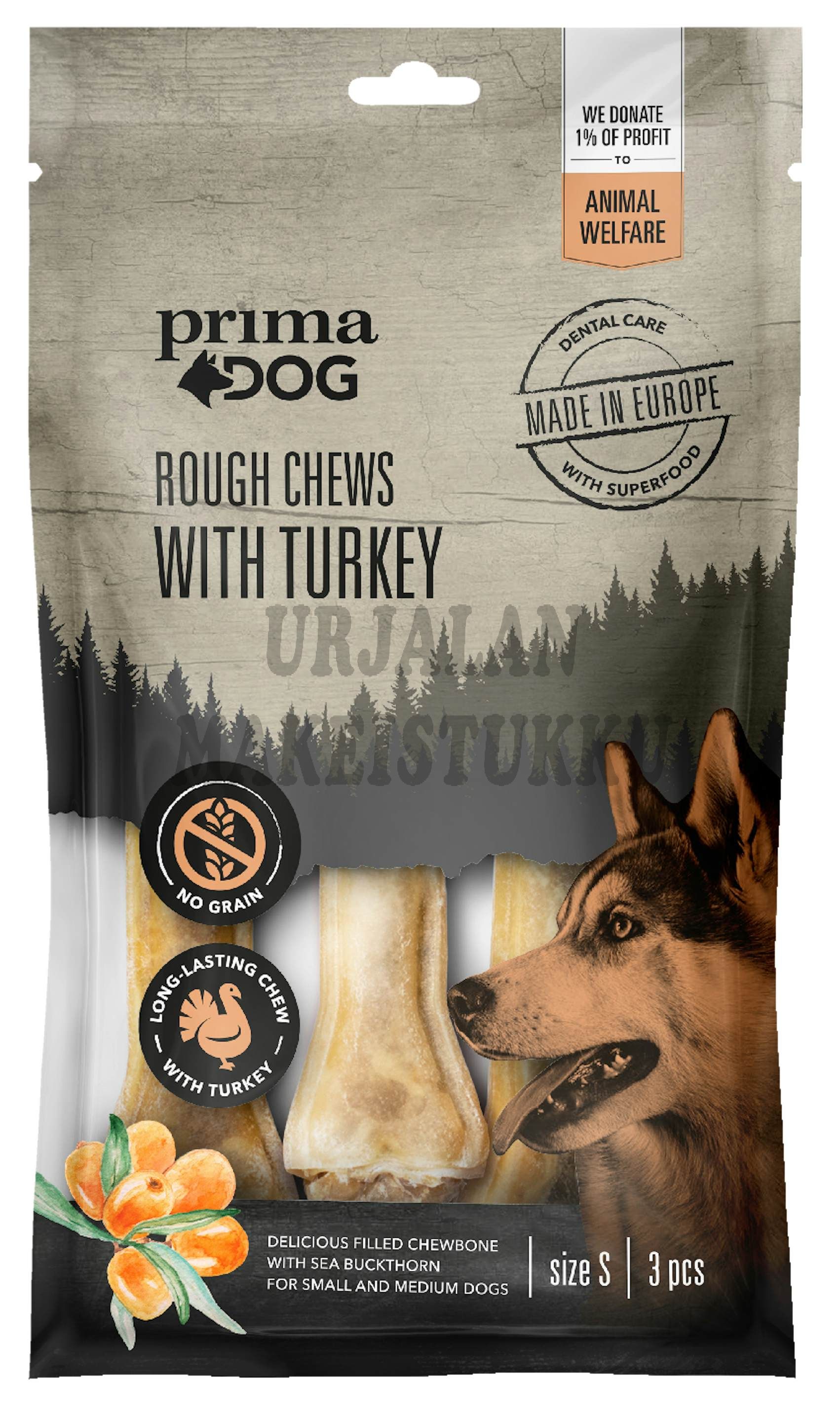 Prima Dog Täytetty puruluu kalkkuna-tyrni 3 kpl 105g