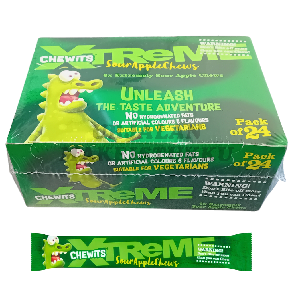 Cloetta Chewits Xtreme sour apple toffeepatukka 34g x 24kpl