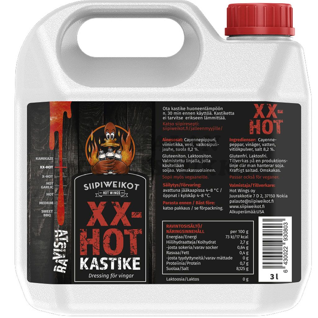 Siipiweikot Hot Wings XX-Hot siipikastike 3 litraa