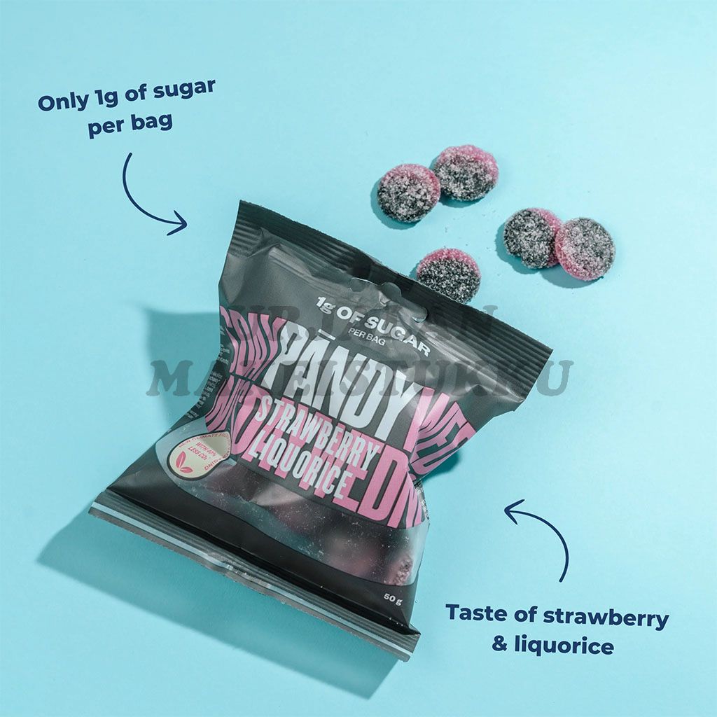 Pändy Strawberry Liquorice Mansikka Lakritsi makeispussi 50g