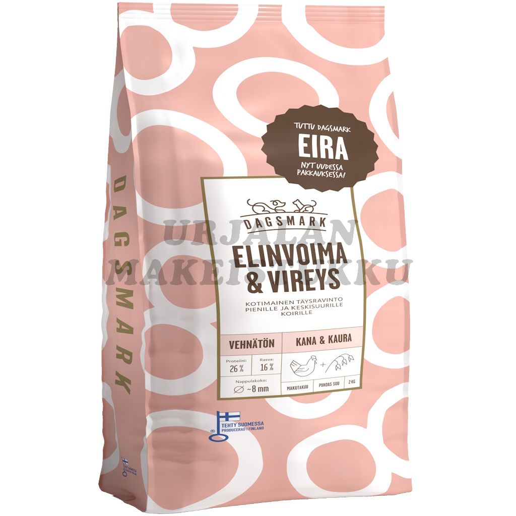 Dagsmark Elinvoima ja Vireys vehnätön kana-kaura koiralle 2kg