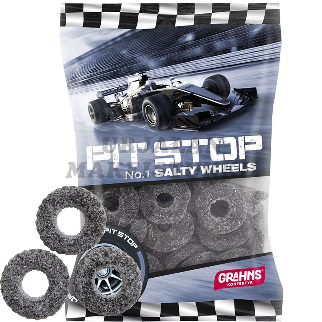 Grahns Pit Stop Salty Wheels salmiakkirenkaat 50g
