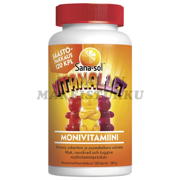 Sana-sol Vitanallet Monivitamiininallet lapsille Säästöpakkaus 120 kpl