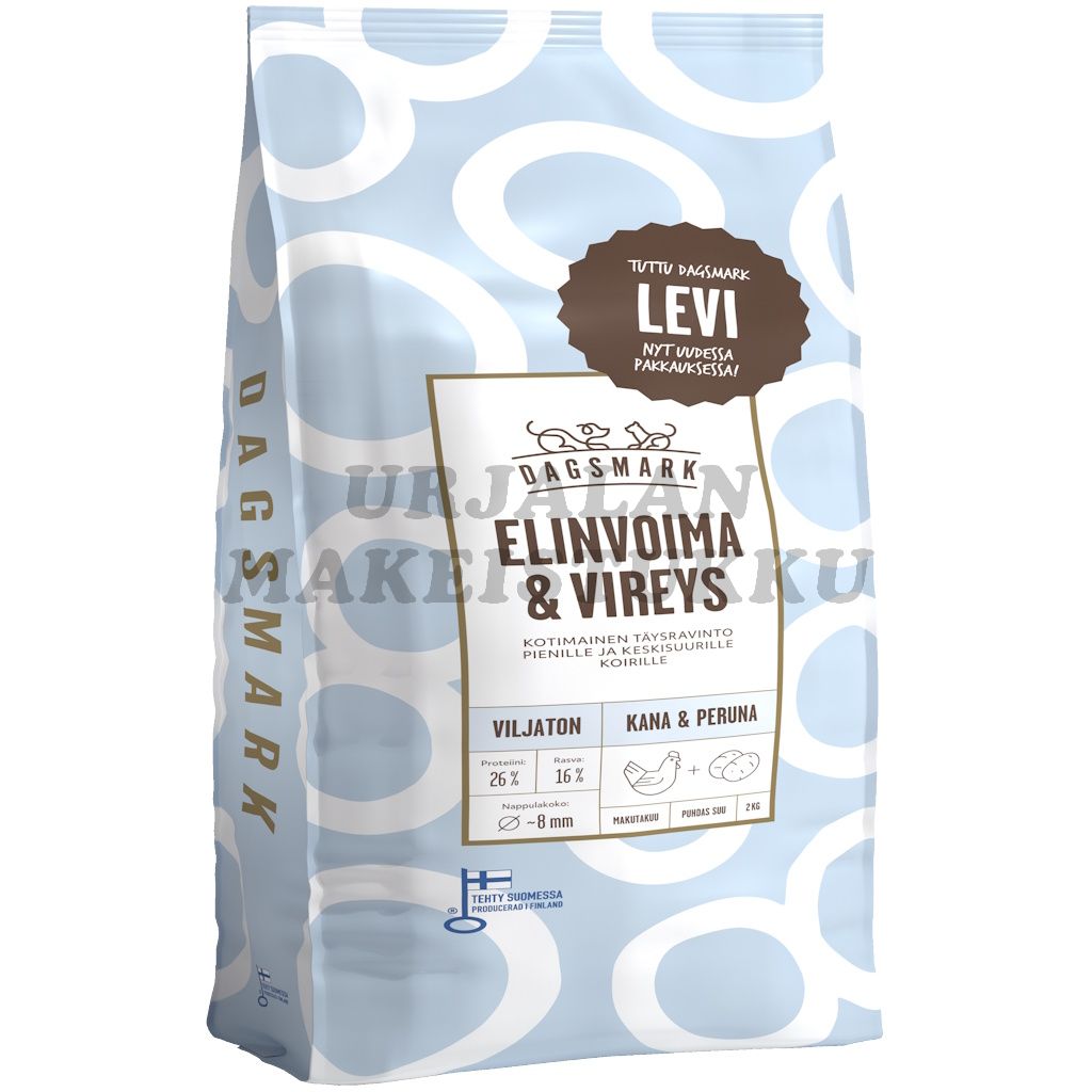 Dagsmark Elinvoima ja Vireys vehnätön kana-peruna koiralle 2kg
