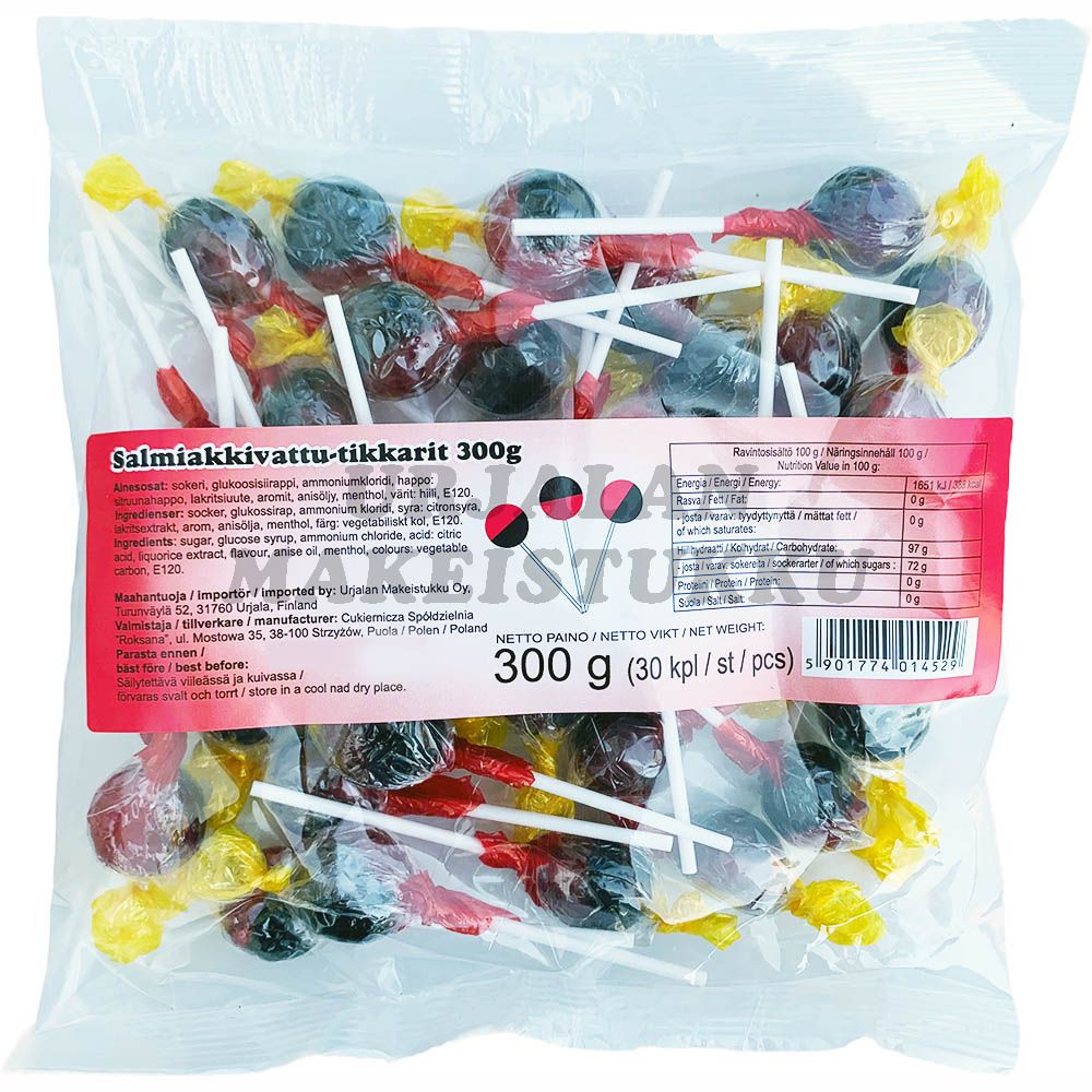 Salmiakkivattu tikkarit 30kpl (300g)