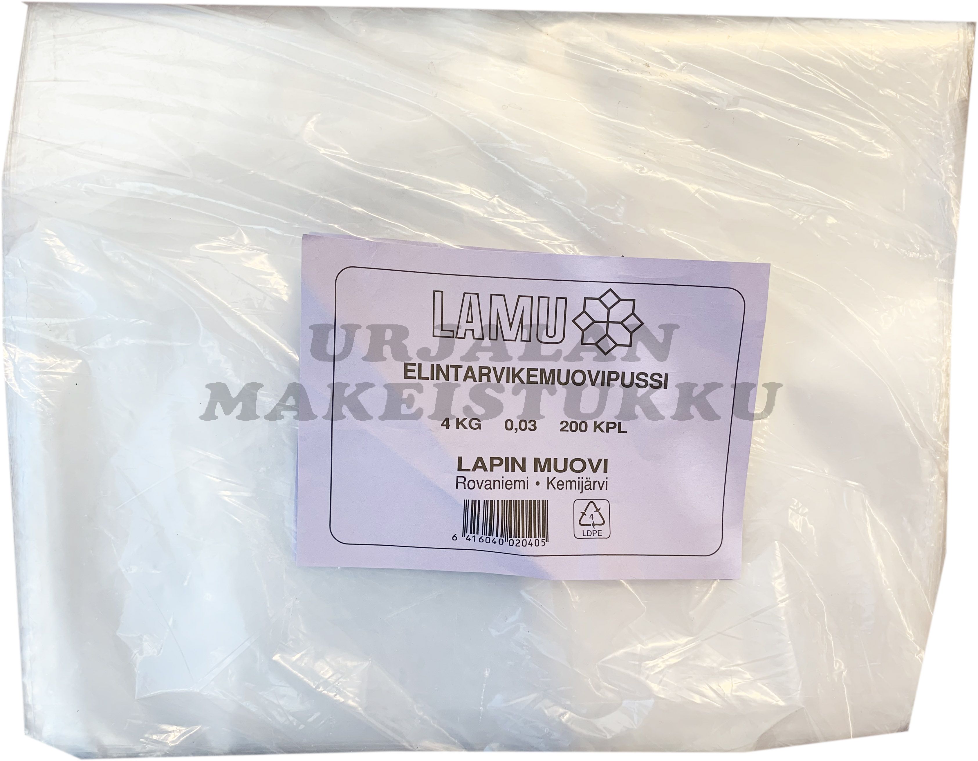 Elintarvikemuovipussi 4kg x 200kpl