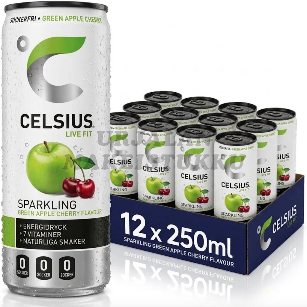 Celsius Green Apple Cherry energiajuoma 250ml x 12kpl