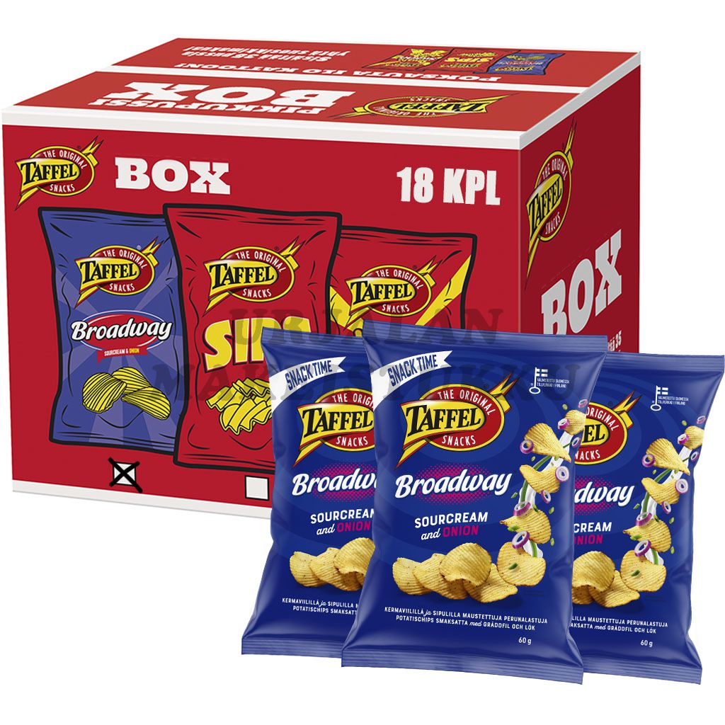 Taffel Broadway Sourcream & Onion perunalastu 60g x 18kpl