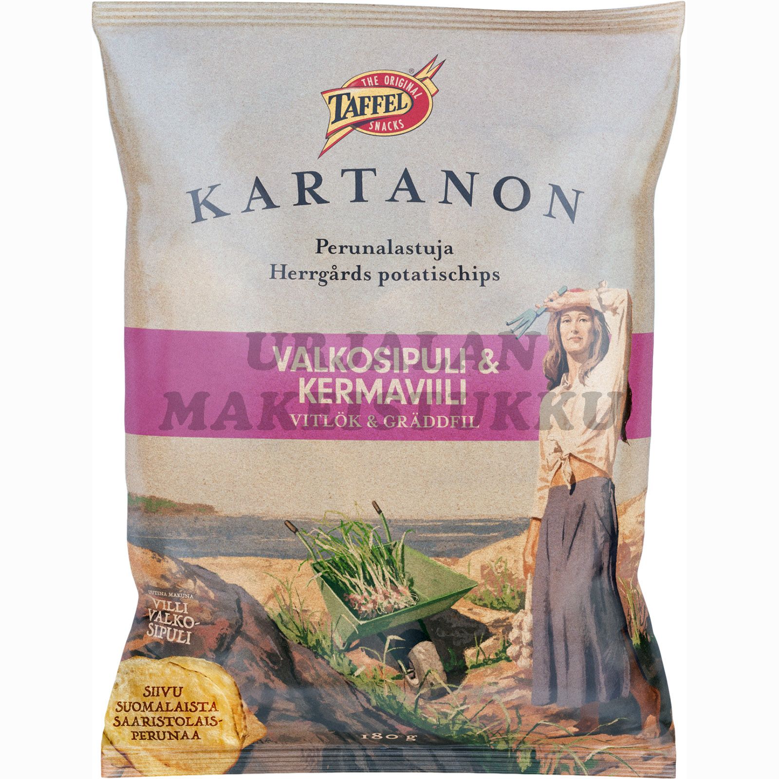 Taffel Kartanon Valkosipuli & Kermaviili perunalastu 180g