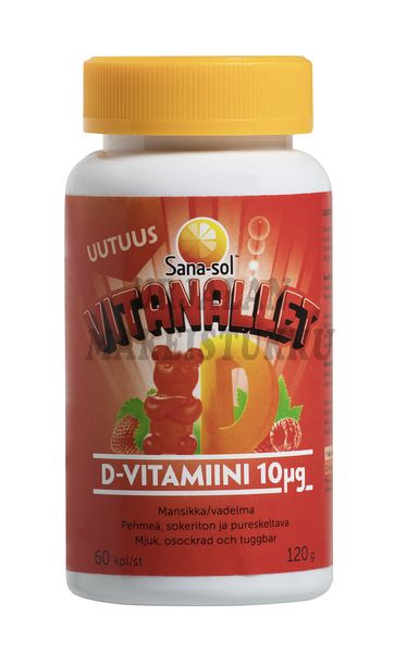 Sana-sol Vitanallet D-vitamiini mansikka-vadelma 60 kpl